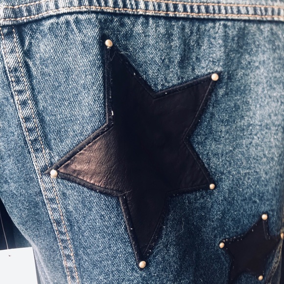 JustFab | Jackets & Coats | Destroyed Denim Jacket With Black Star ...